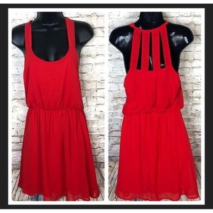 Dee Elle Nordstrom Red Chiffon Cage Back Mini Dress